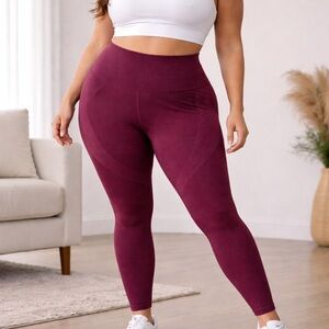 Lab Joy Burgundy Ribbed High-Waisted Leggings Size Large